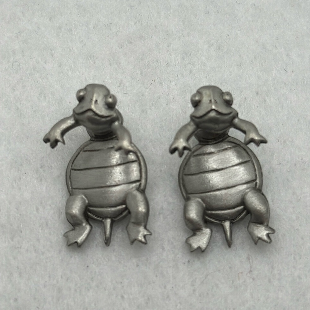 JJ Pewter-Toned Turtle Front Back Earrings Whimsical